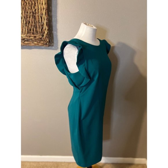 Calvin Klein Dress 10 Green Scuba Flutter Sleeve Stretch Career Church - Picture 6 of 11
